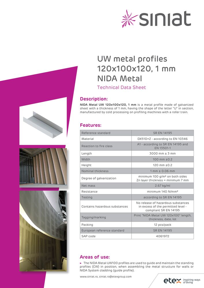 UW 120x100x120 1mm NIDA Metal - TDS EN