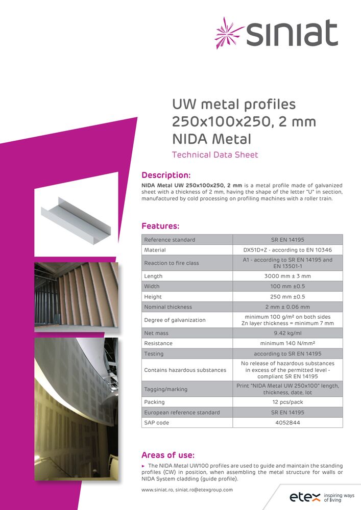 UW 250x100x250, 2mm NIDA Metal - TDS EN